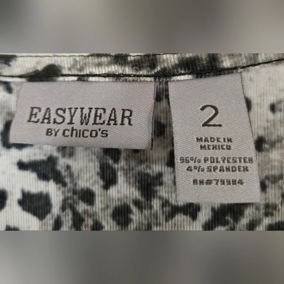 Chico's Easywear Animal Print Gray Tan Black Short Sleeve Work Travel, 2 (12) - Picture 6 of 6
